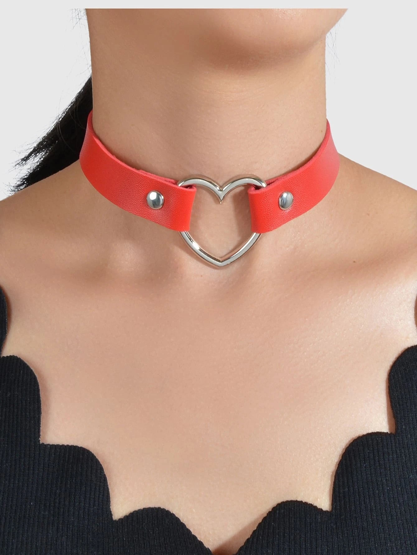 Heart Adjustable Choker Rhinestone Jewelry-8
