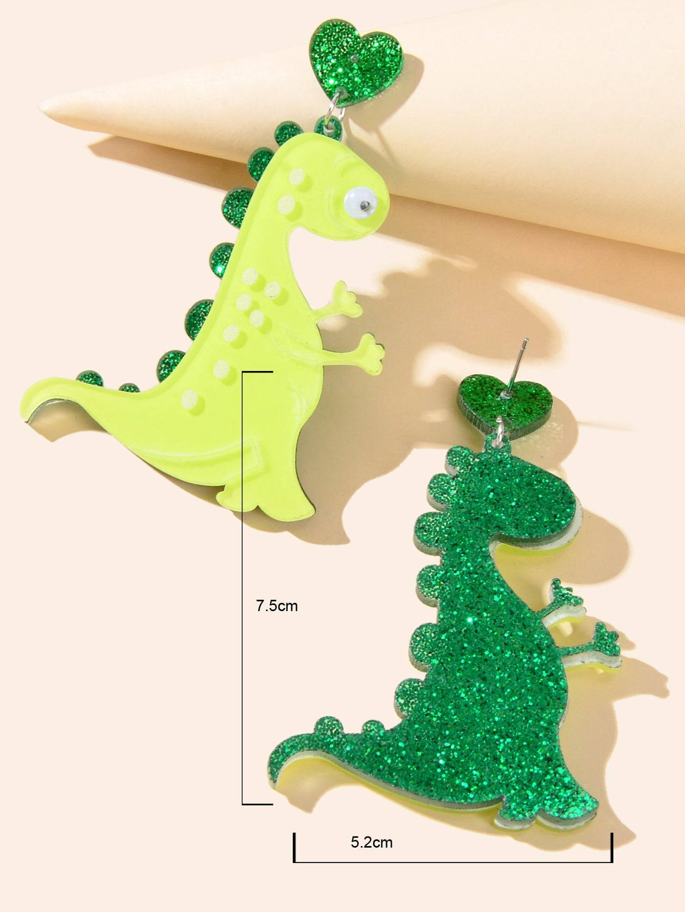 Green Dinosaur Dangle Stud Earrings Lovely Acrylic Animal Design Accessories-3