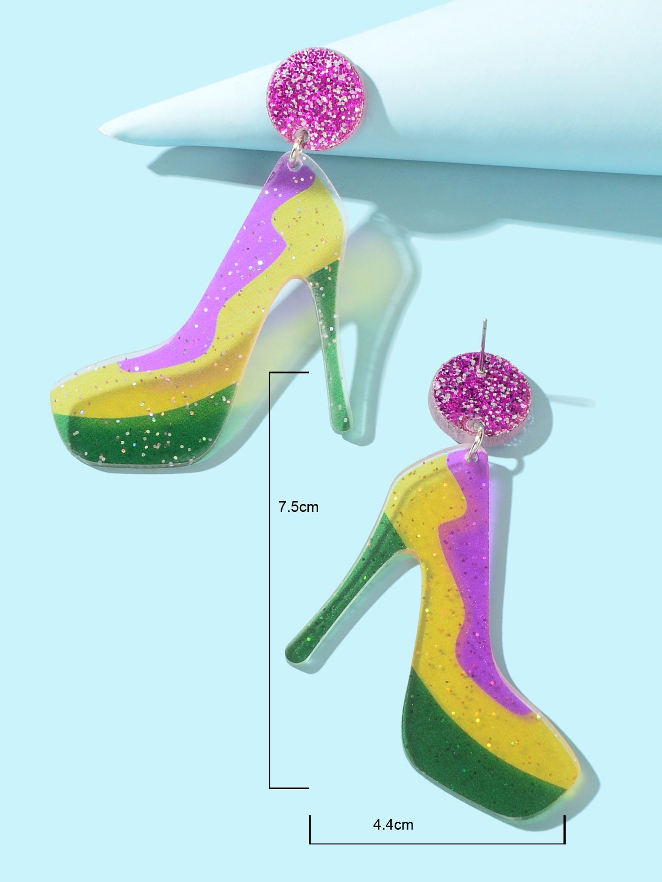Funky Mixed Colour Acrylic Shiny Big High-heeled Shoes Dangle Earrings-3