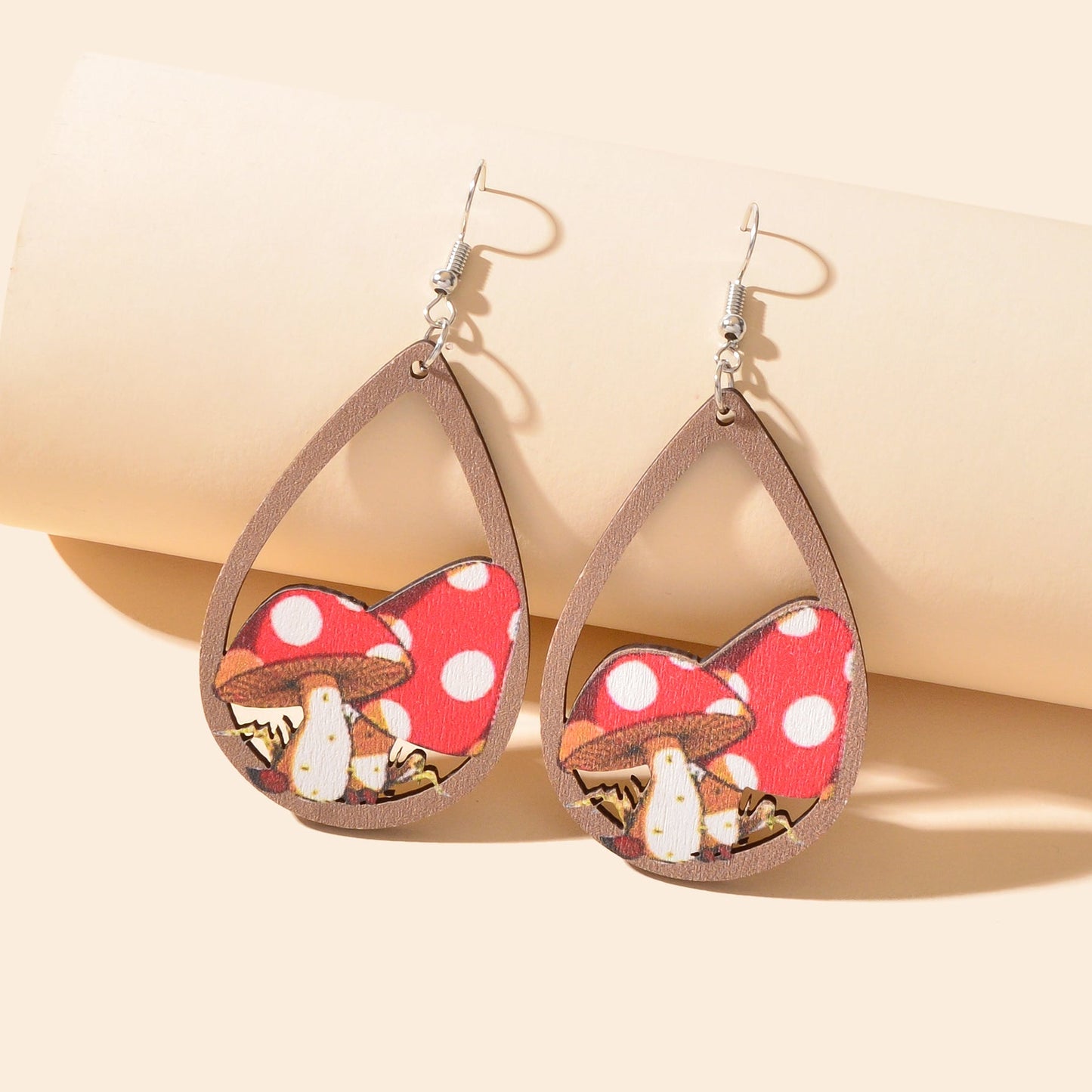 Mushroom Water Drop Wood Earrings for Women Stylish Accessories-4