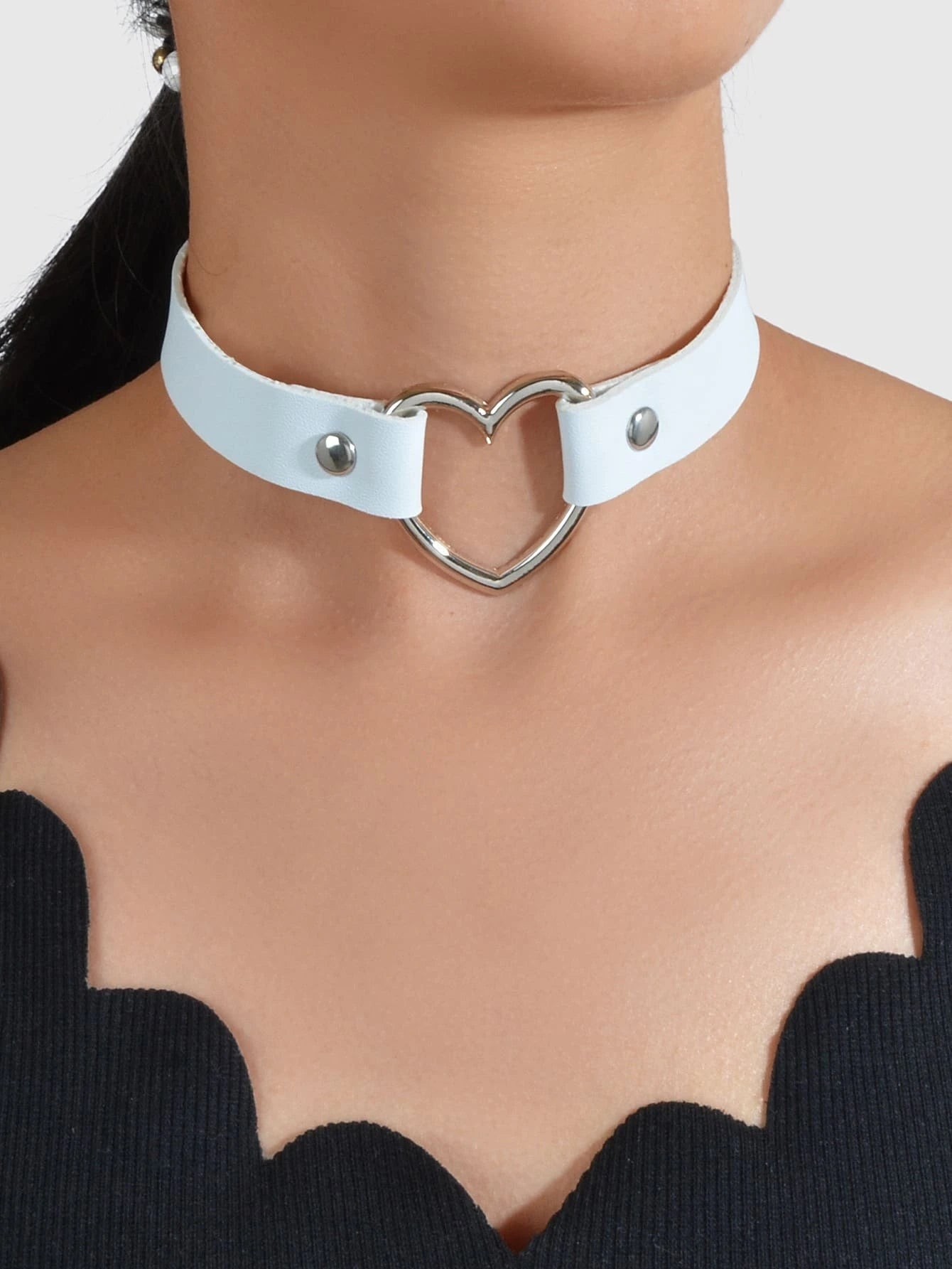 Heart Adjustable Choker Rhinestone Jewelry-3