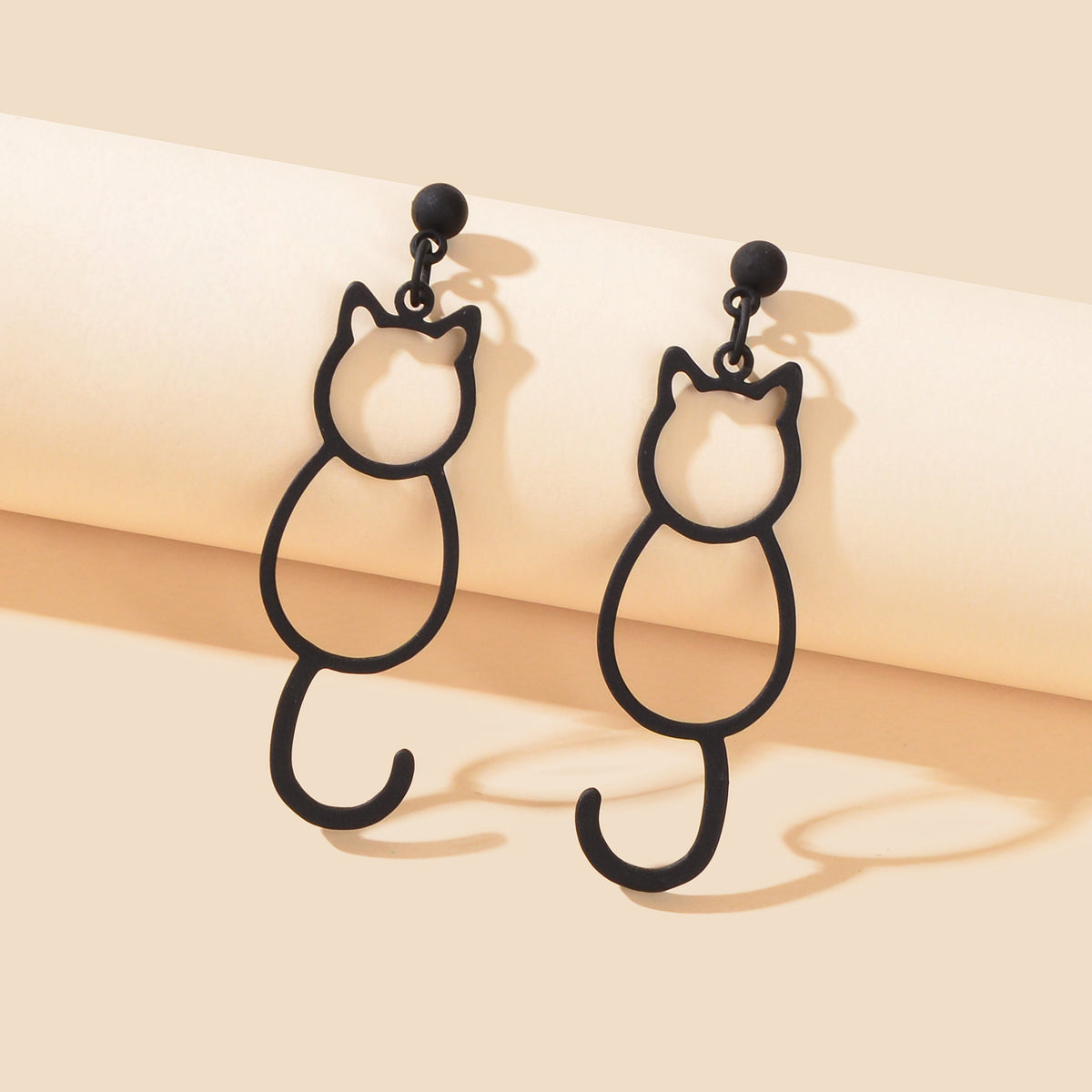 Minimalist Accessories Cartoon Design Hollow Black Cat Dangle Stud Cool Earrings-0