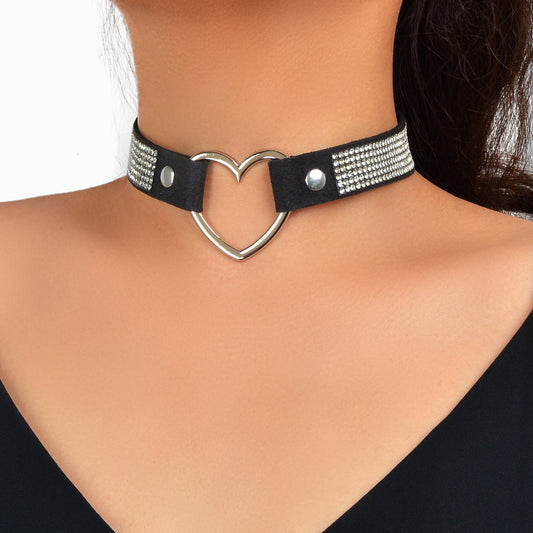 Heart Adjustable Choker Rhinestone Jewelry-0