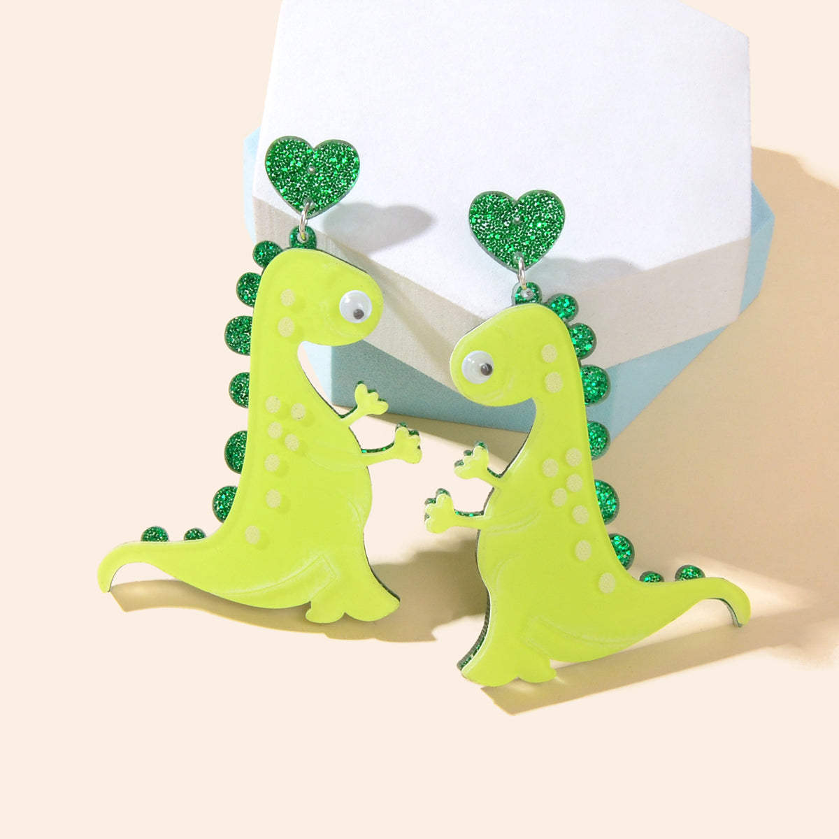 Green Dinosaur Dangle Stud Earrings Lovely Acrylic Animal Design Accessories-0