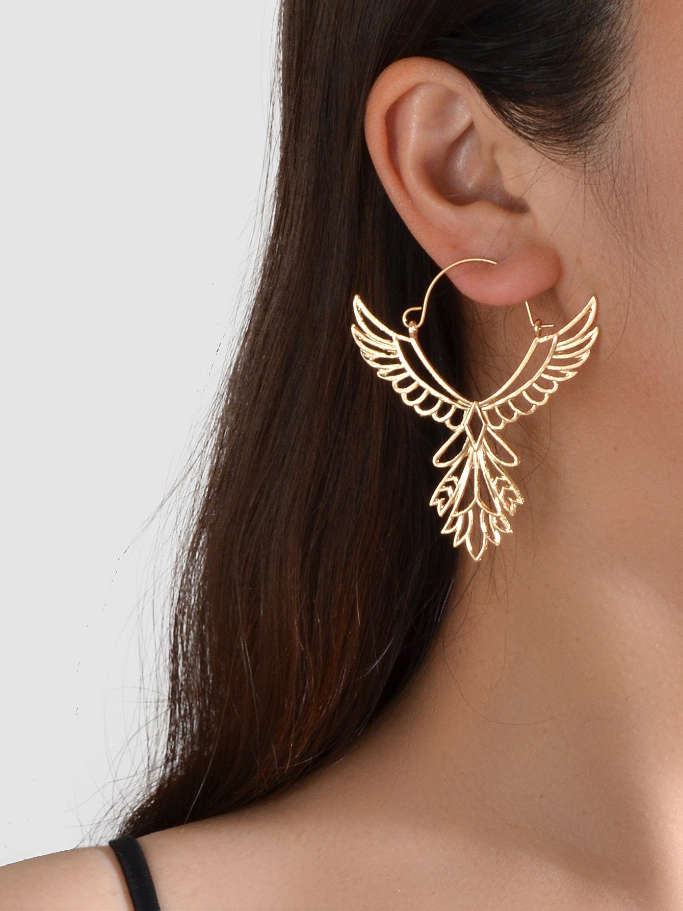 Statement Gold Hollow out Wing Big Dangle Hoop Earrings Women Party Decoration-0