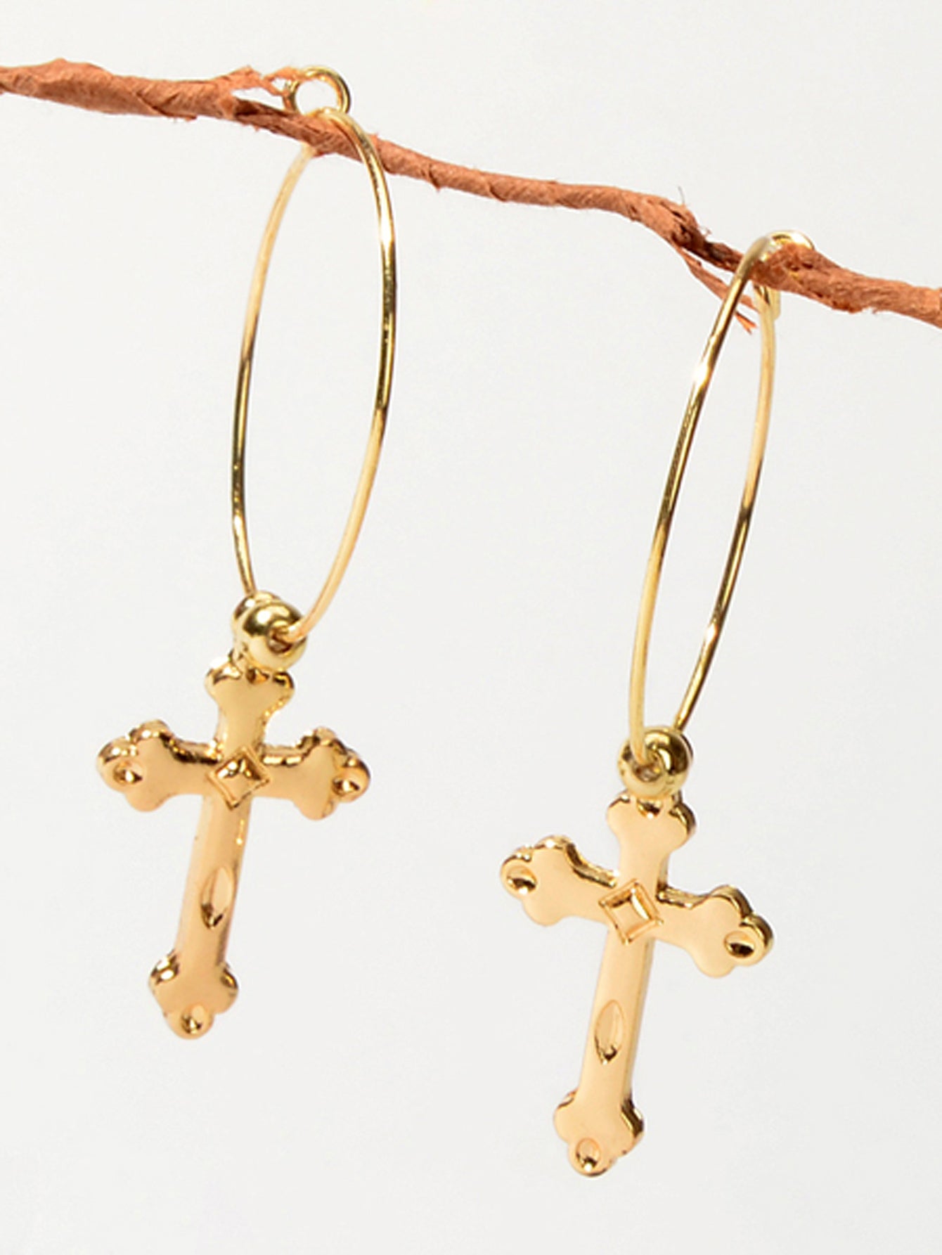 Steampunk Cross Charm Circle Hoop Earrings -0