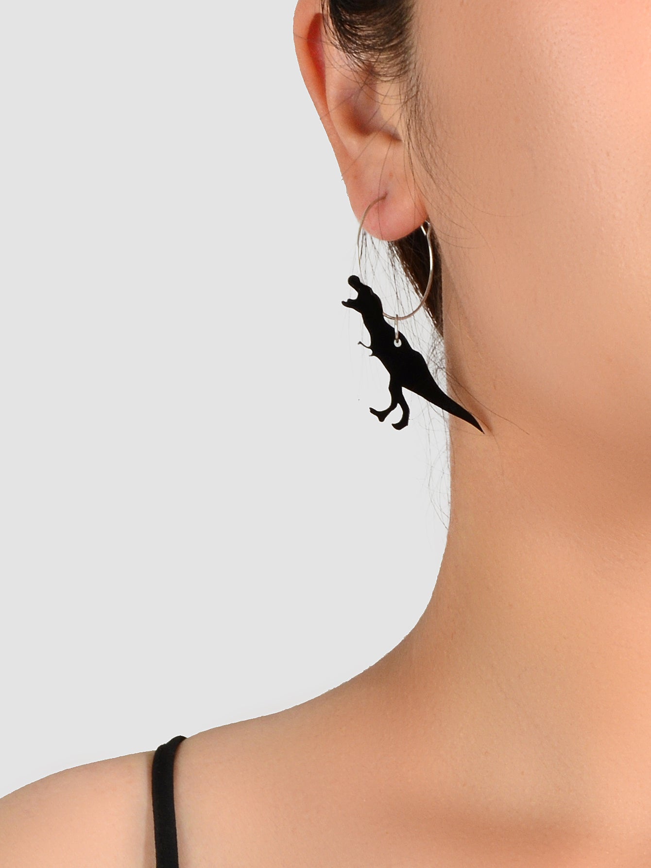 Black Acrylic Dinosaur Hoop Big Statement Earrings Jewelry-0