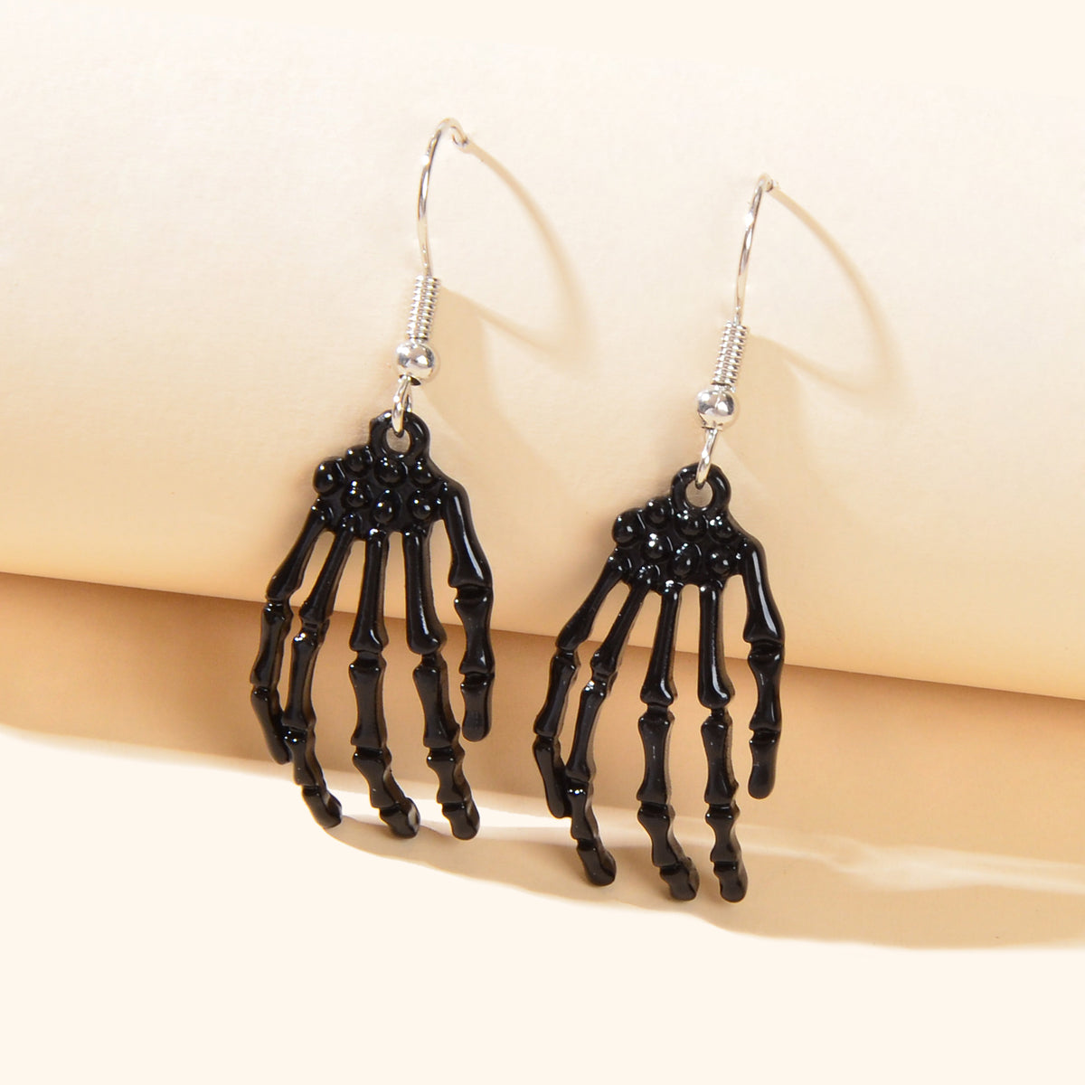 Punk Style Gothic Halloween Black Hand Skeleton hand Dangle Earrings-0