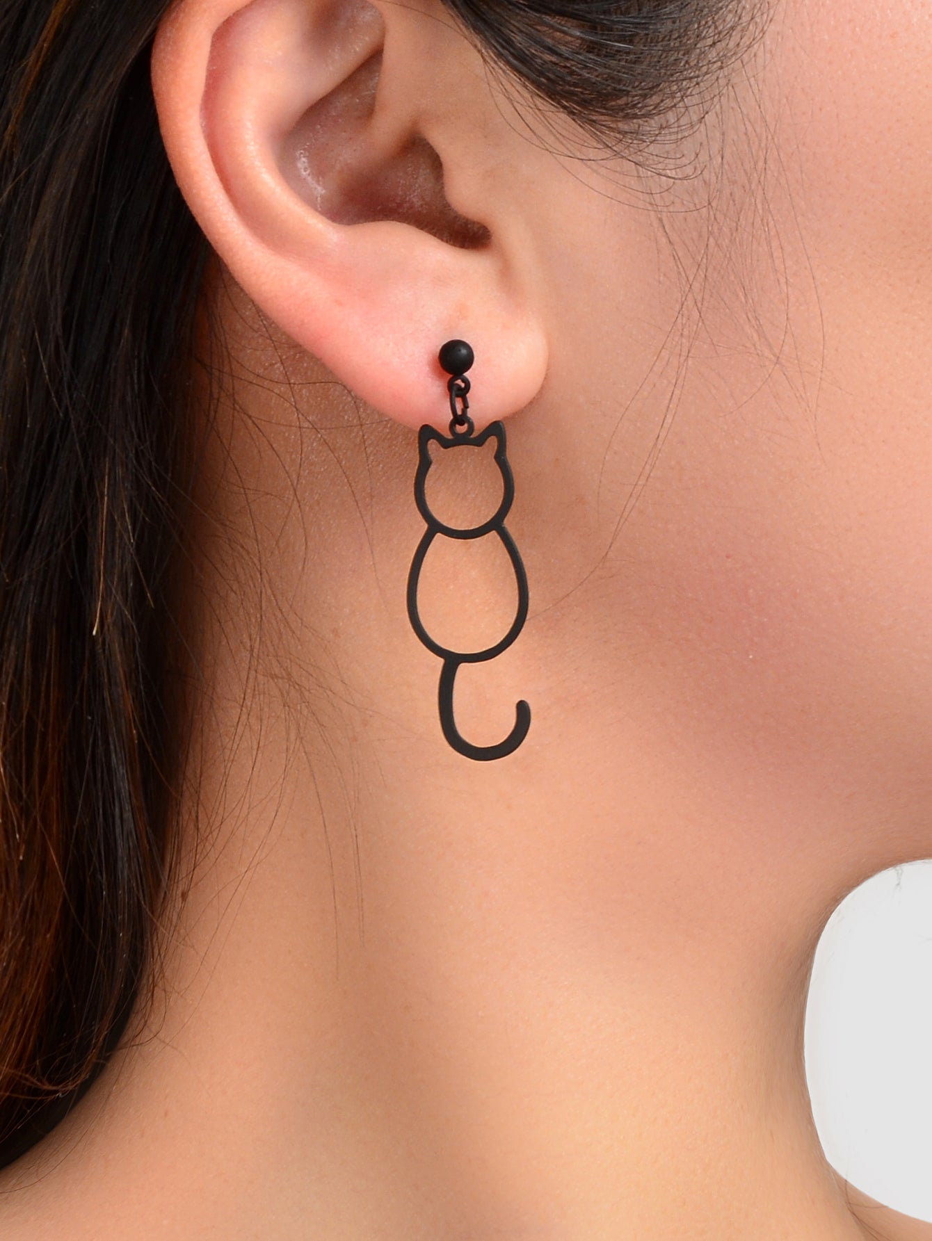 Minimalist Accessories Cartoon Design Hollow Black Cat Dangle Stud Cool Earrings-1