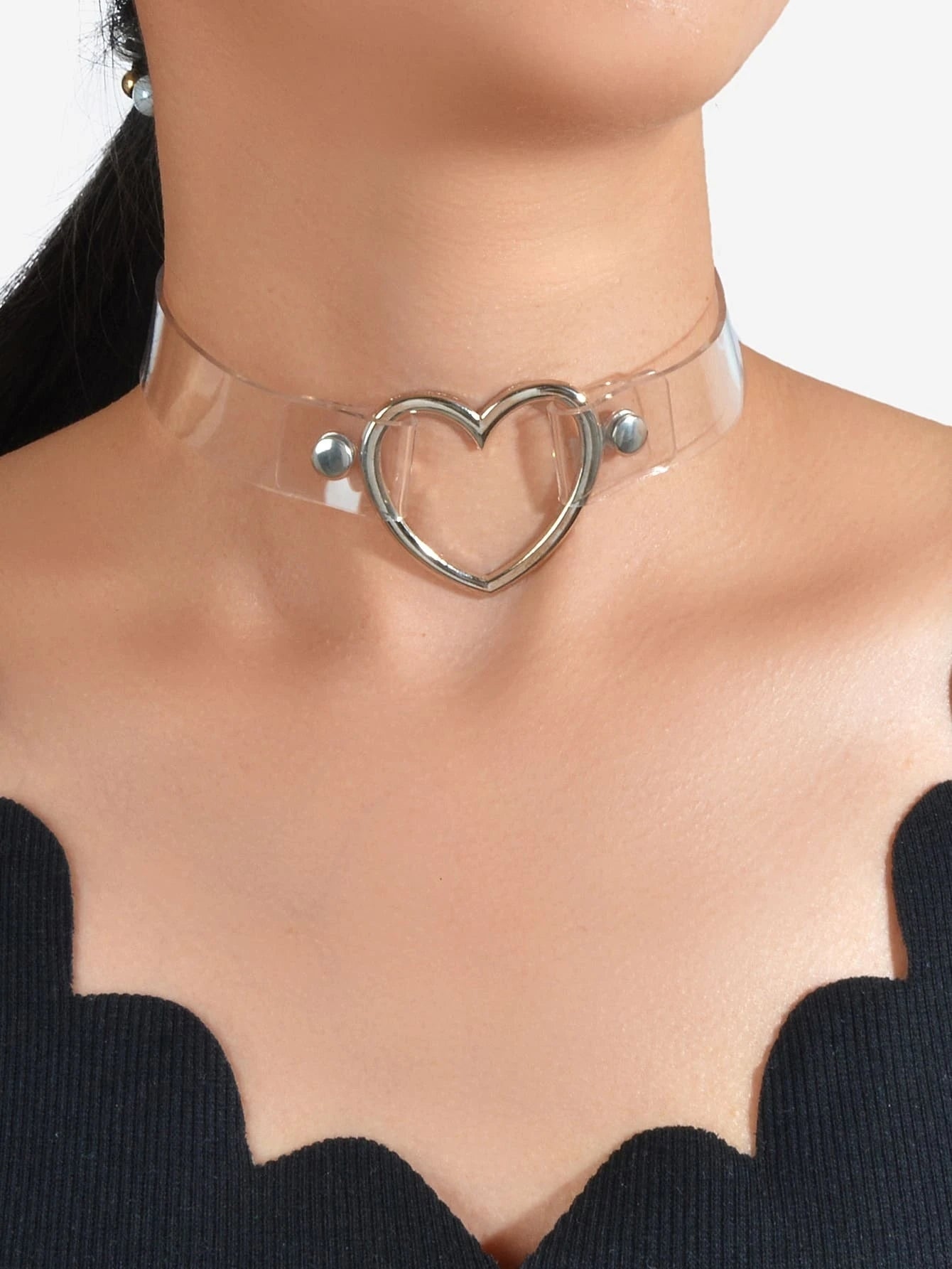 Heart Adjustable Choker Rhinestone Jewelry-7