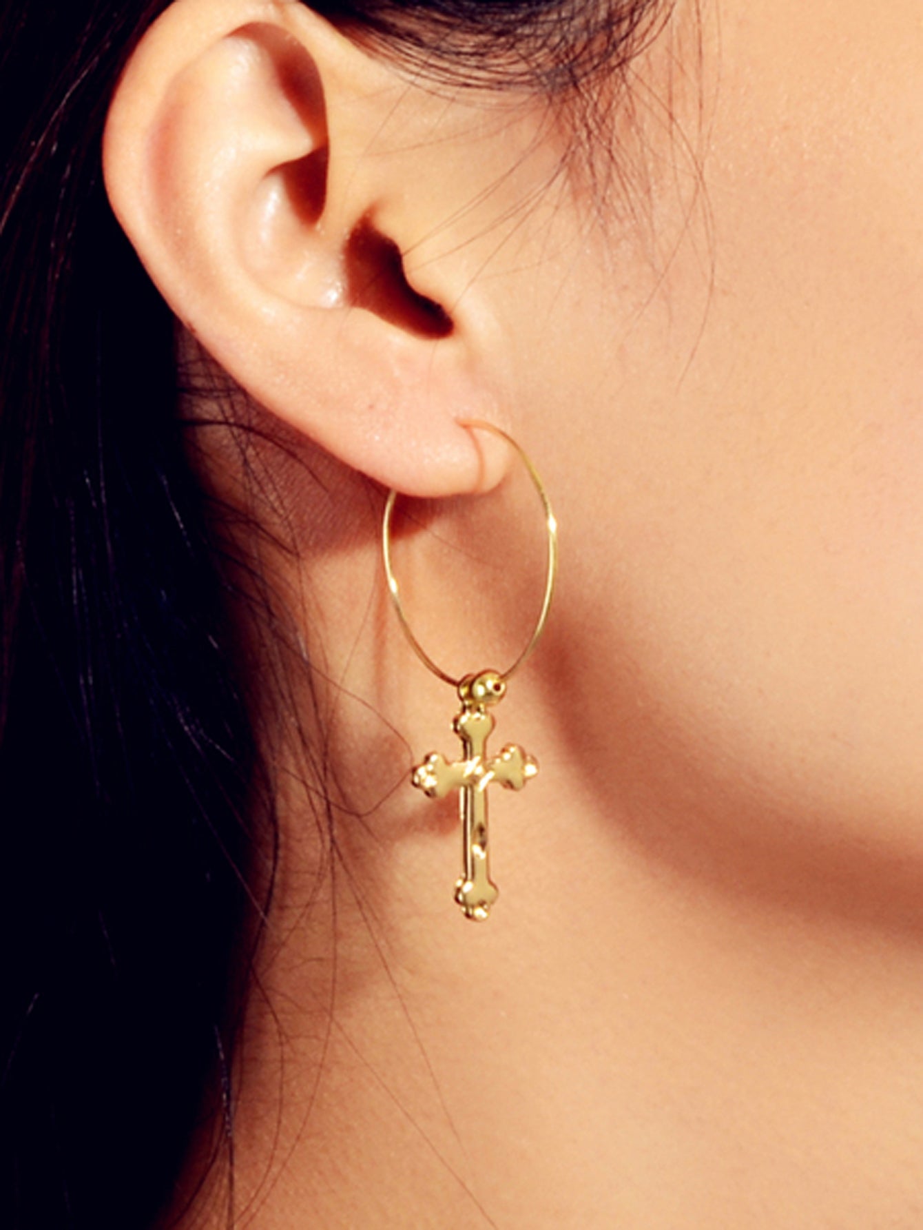 Steampunk Cross Charm Circle Hoop Earrings -1