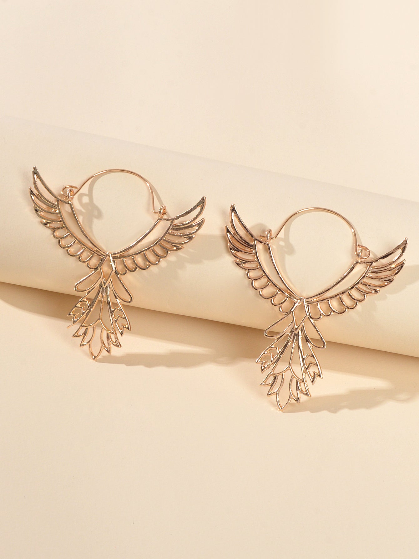 Statement Gold Hollow out Wing Big Dangle Hoop Earrings Women Party Decoration-1