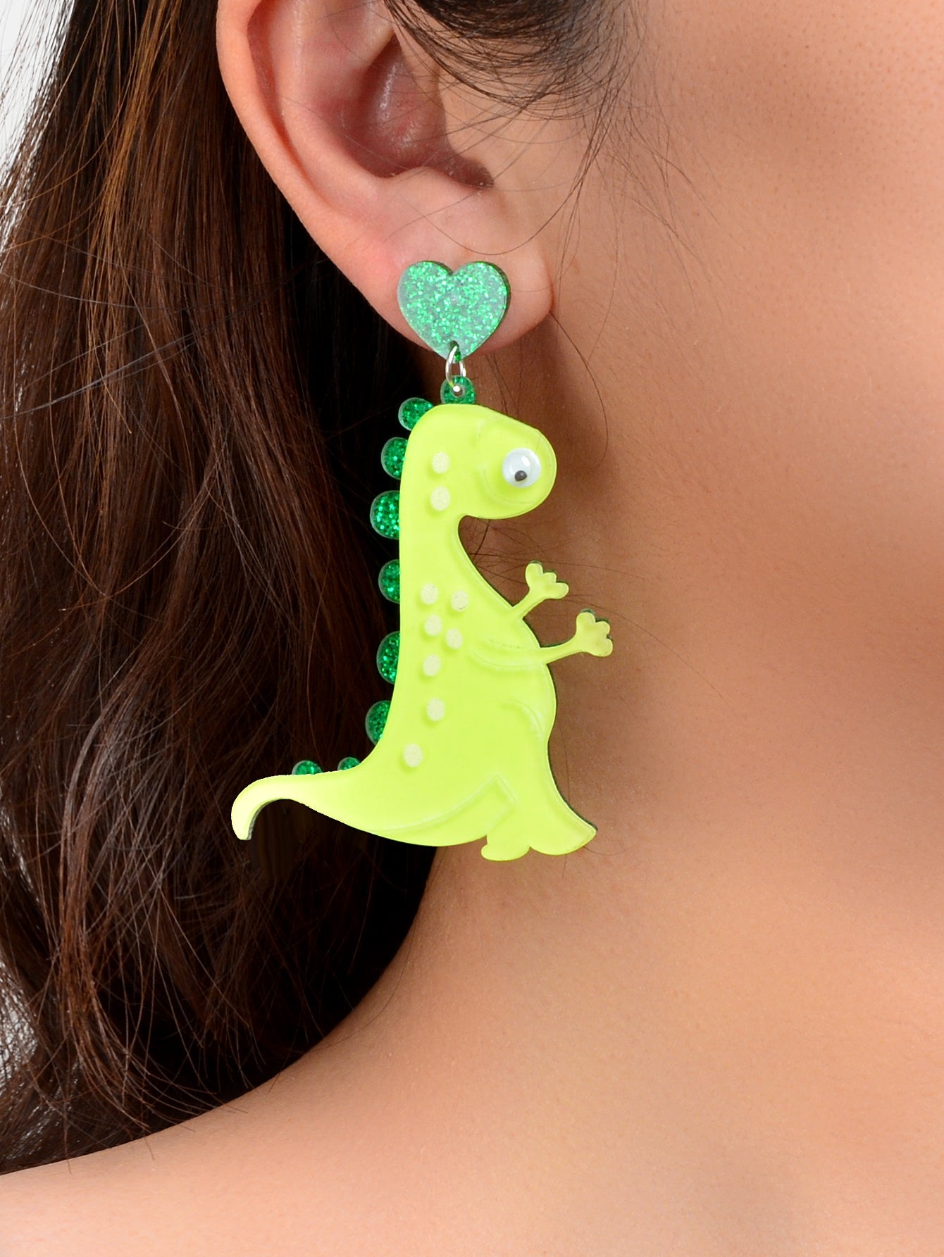 Green Dinosaur Dangle Stud Earrings Lovely Acrylic Animal Design Accessories-1