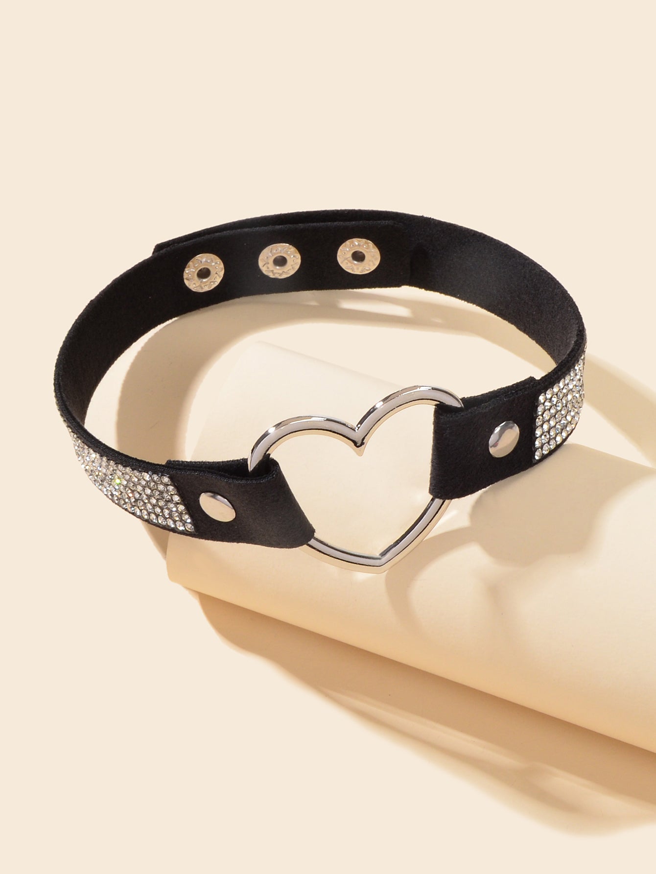 Heart Adjustable Choker Rhinestone Jewelry-1