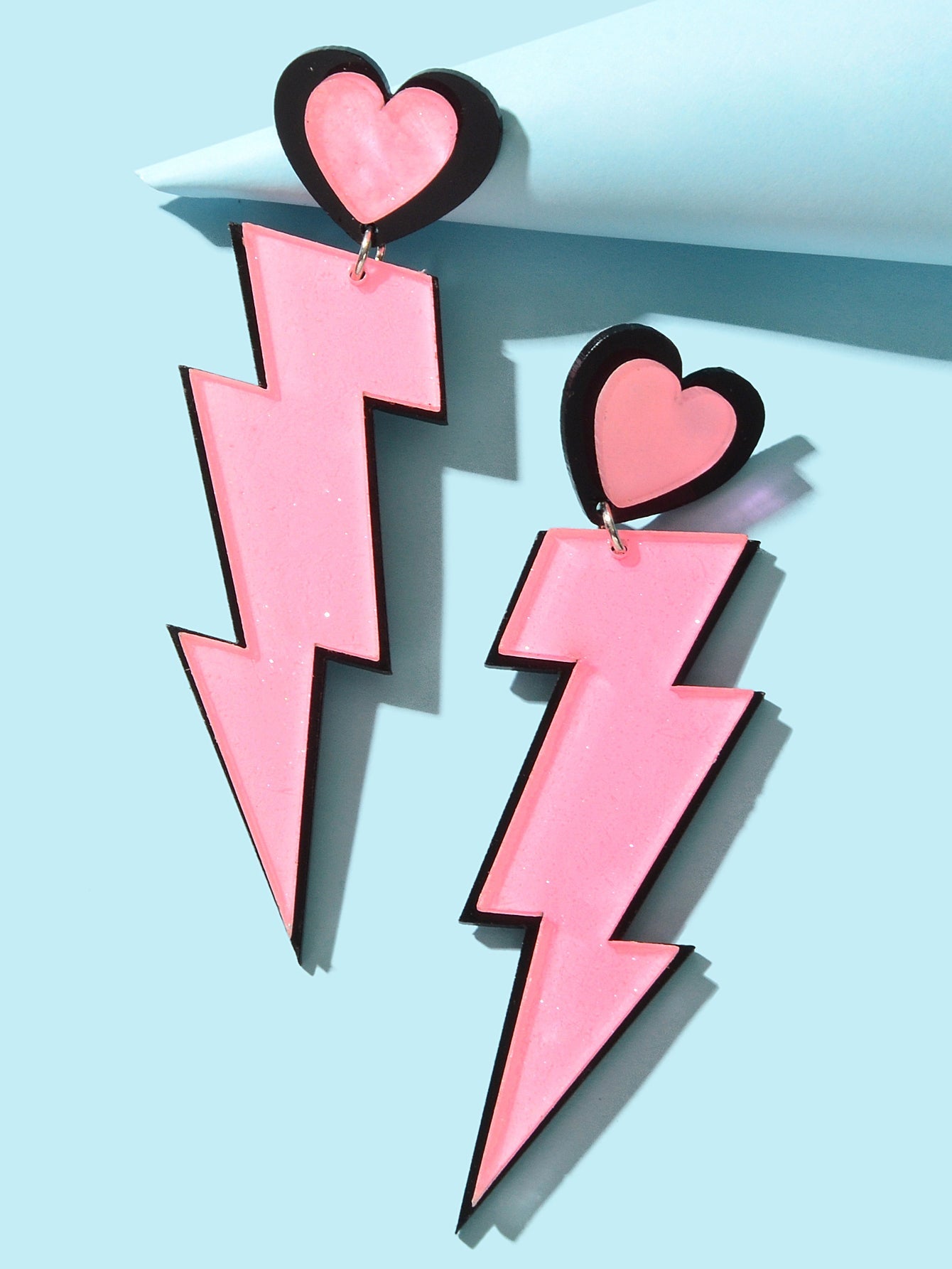 Sweet Pink Acrylic Heart Lightning Long Pendant Dangle Earrings for Dating-2