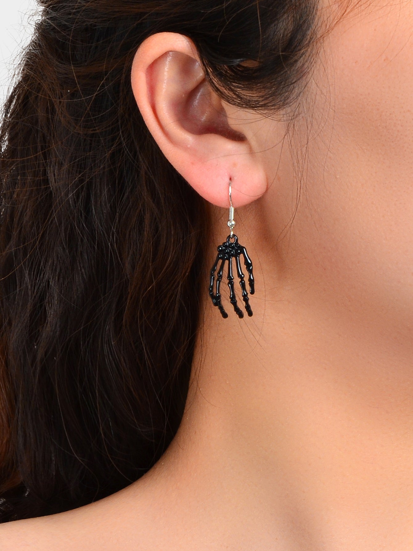 Punk Style Gothic Halloween Black Hand Skeleton hand Dangle Earrings-1