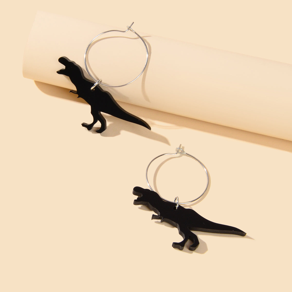 Black Acrylic Dinosaur Hoop Big Statement Earrings Jewelry-1