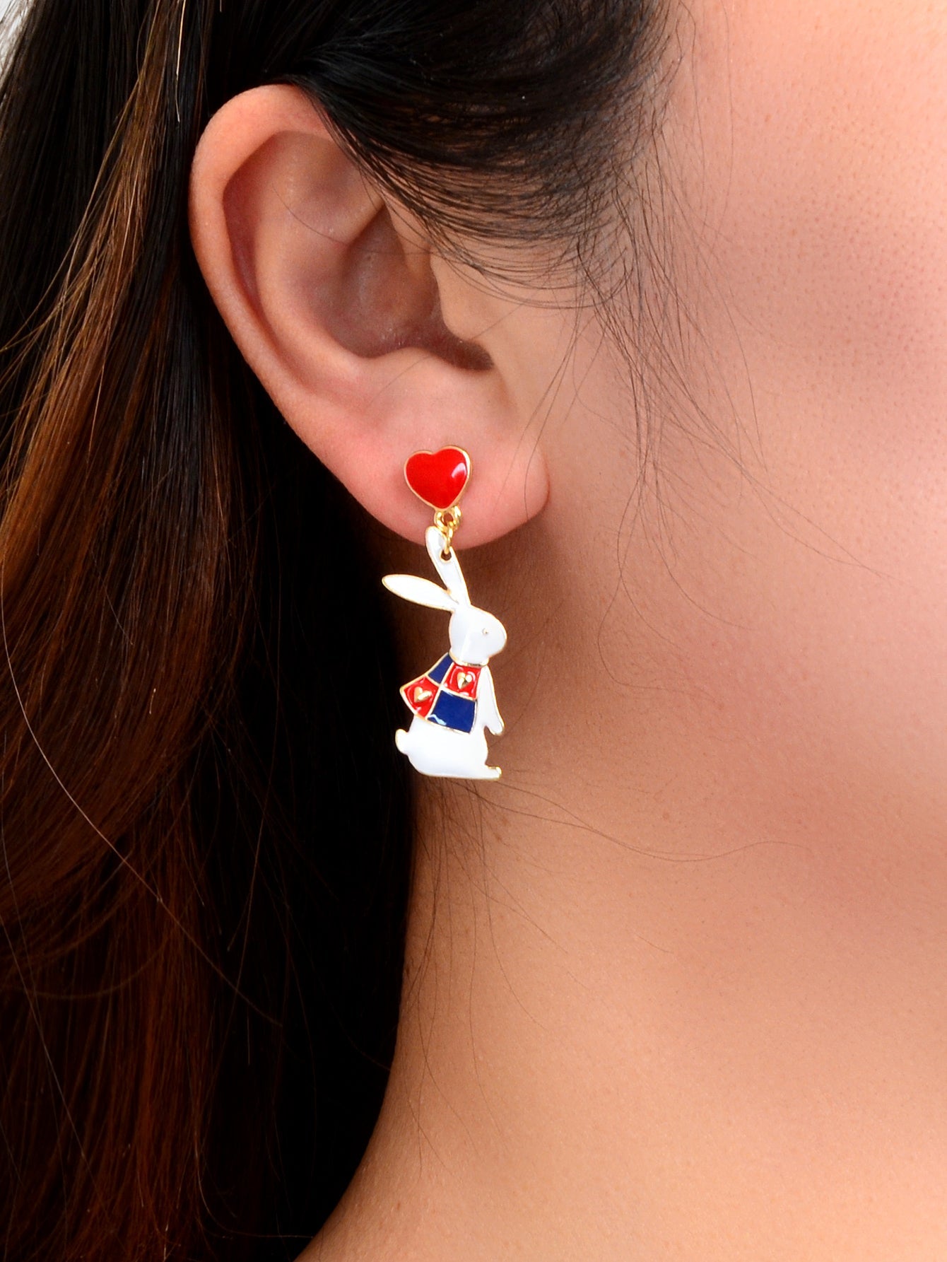 Cute Love Heart Bowknot Bunny Earrings Dangling Rabbit Stud Happy Easter Gift-1