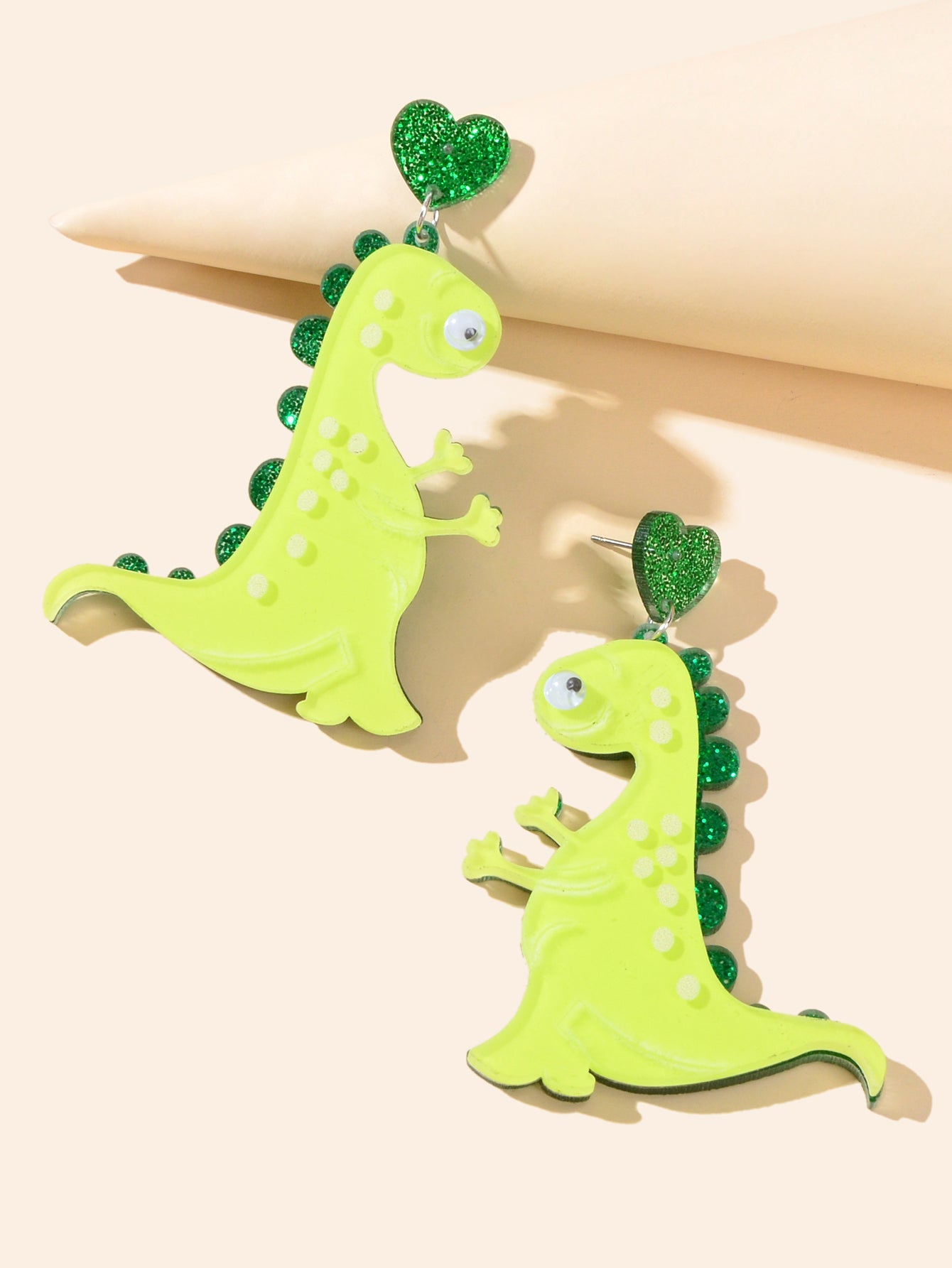 Green Dinosaur Dangle Stud Earrings Lovely Acrylic Animal Design Accessories-2