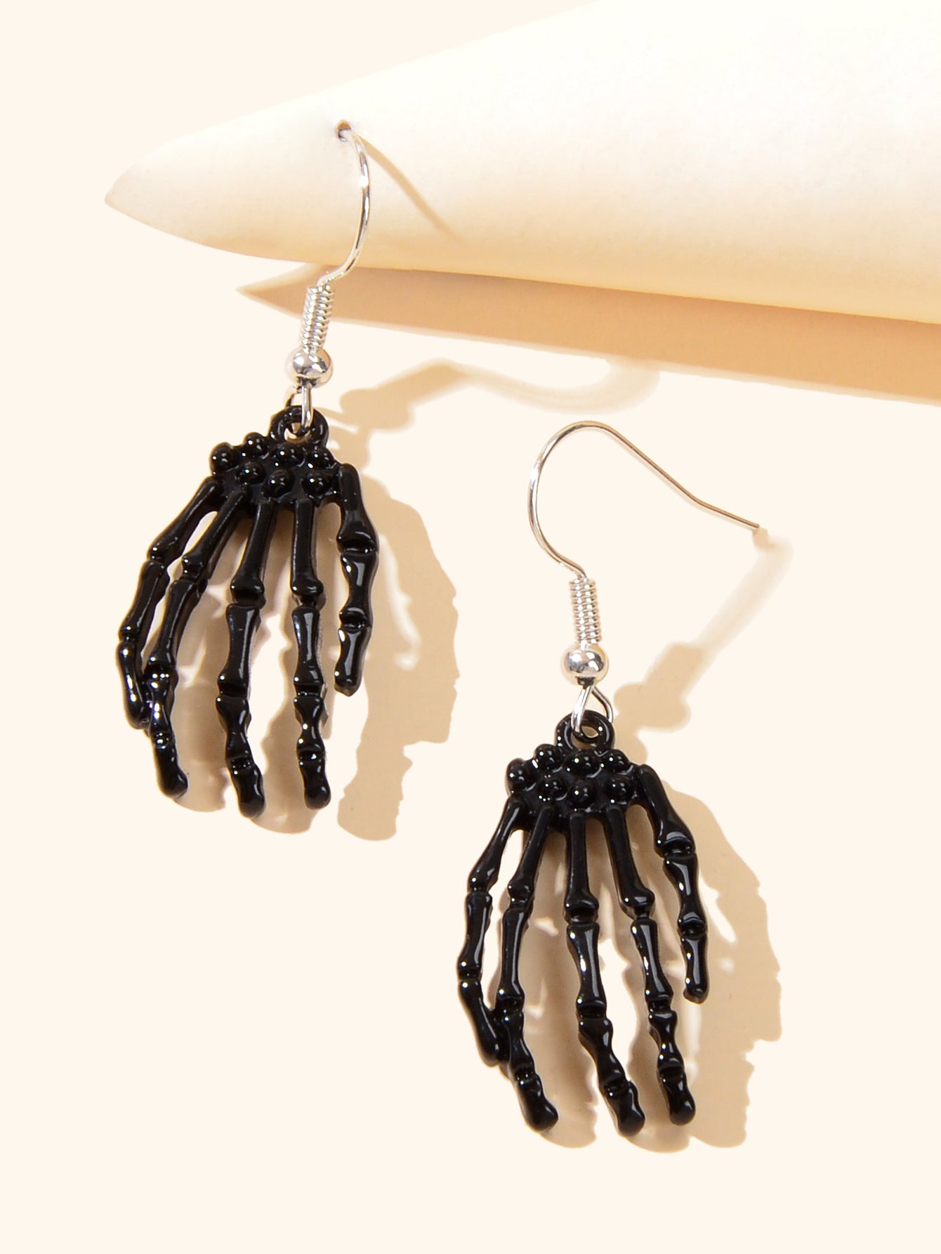 Punk Style Gothic Halloween Black Hand Skeleton hand Dangle Earrings-2