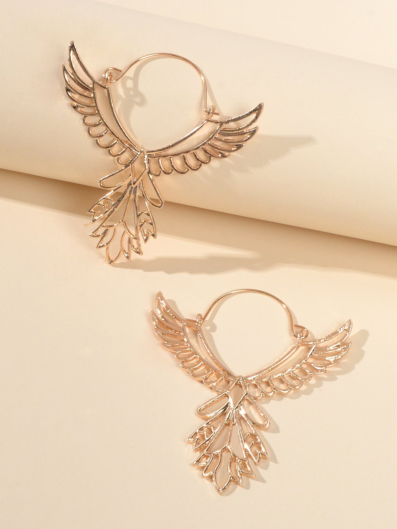 Statement Gold Hollow out Wing Big Dangle Hoop Earrings Women Party Decoration-2