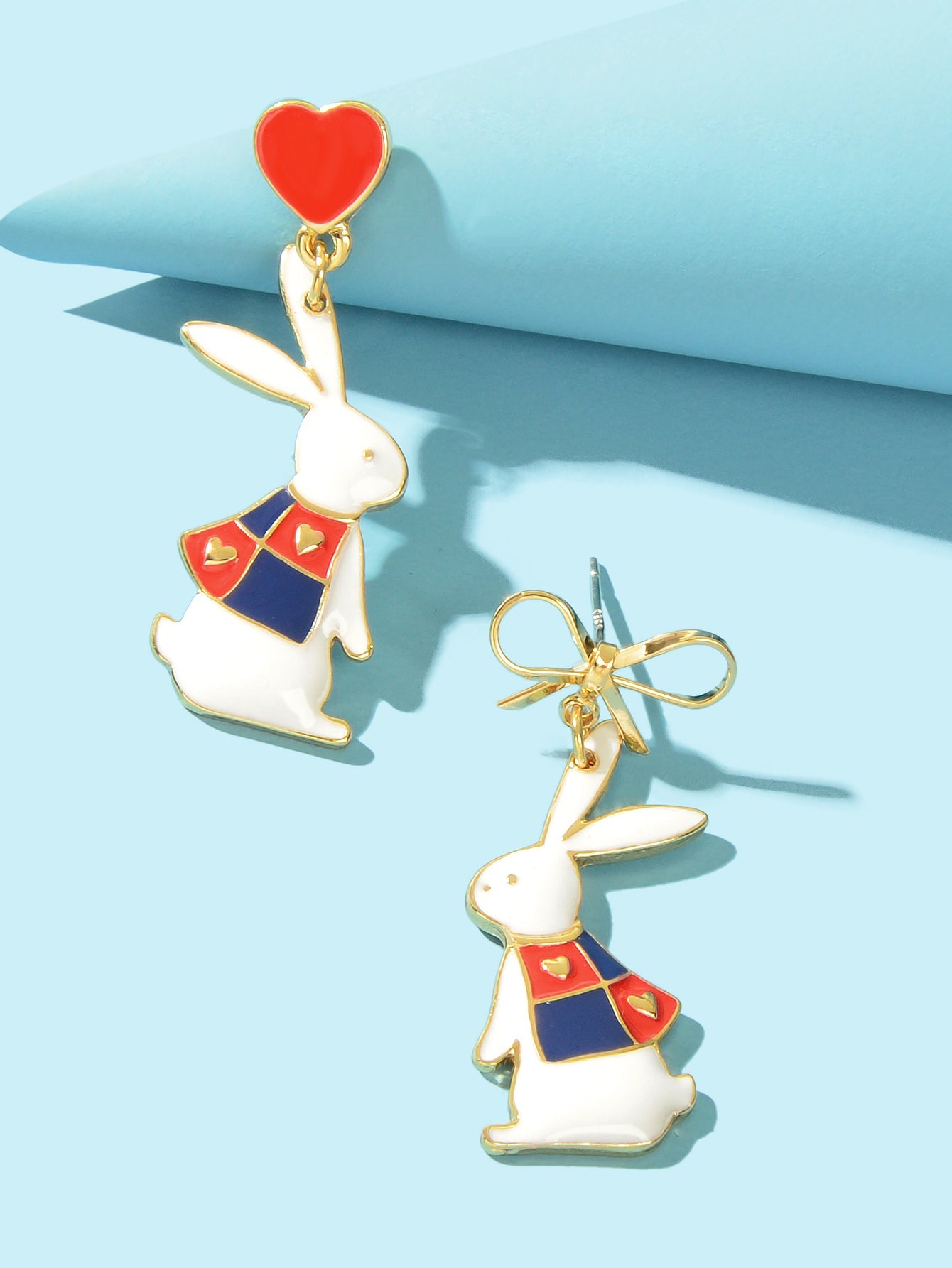 Cute Love Heart Bowknot Bunny Earrings Dangling Rabbit Stud Happy Easter Gift-2