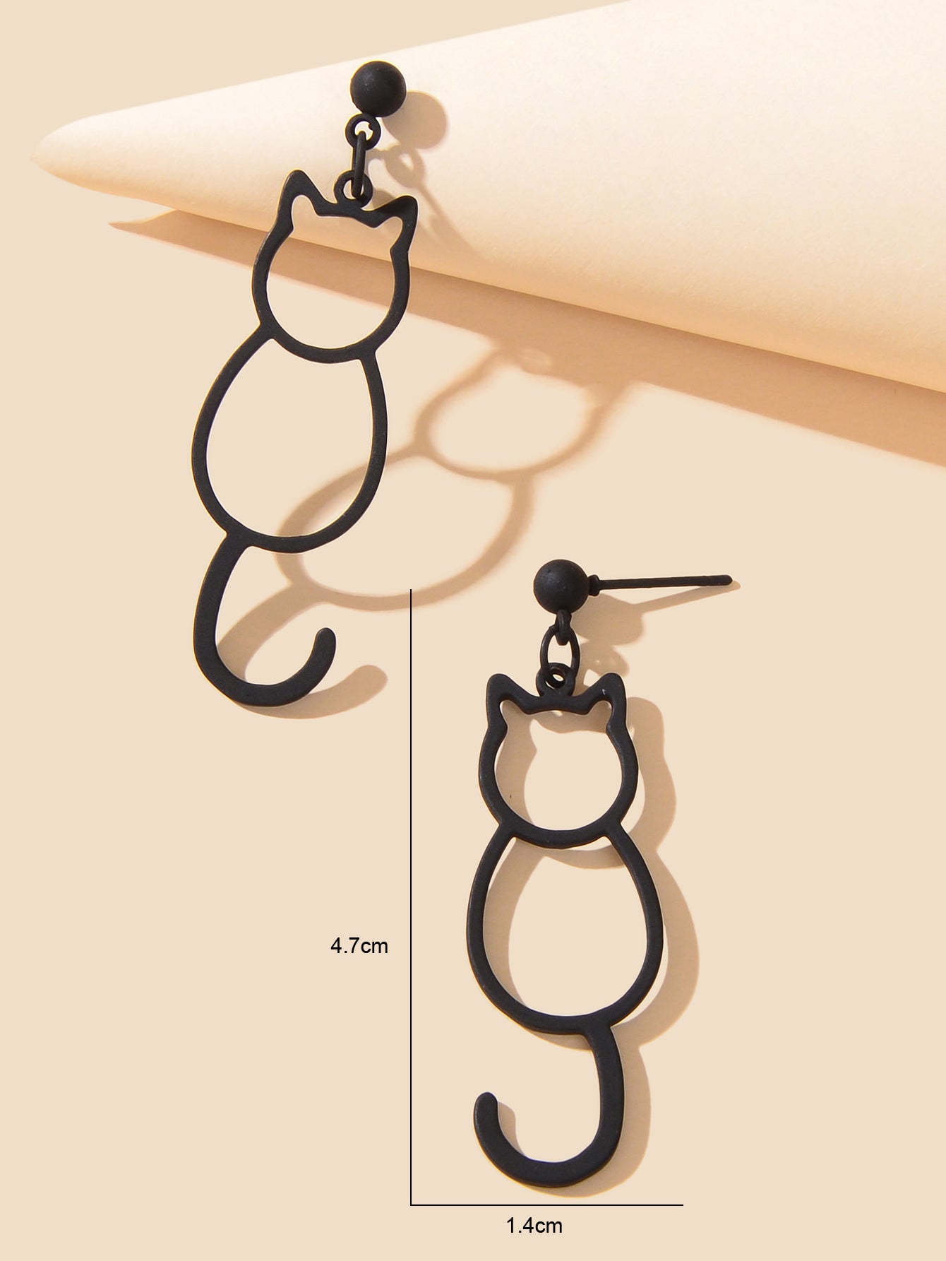 Minimalist Accessories Cartoon Design Hollow Black Cat Dangle Stud Cool Earrings-2