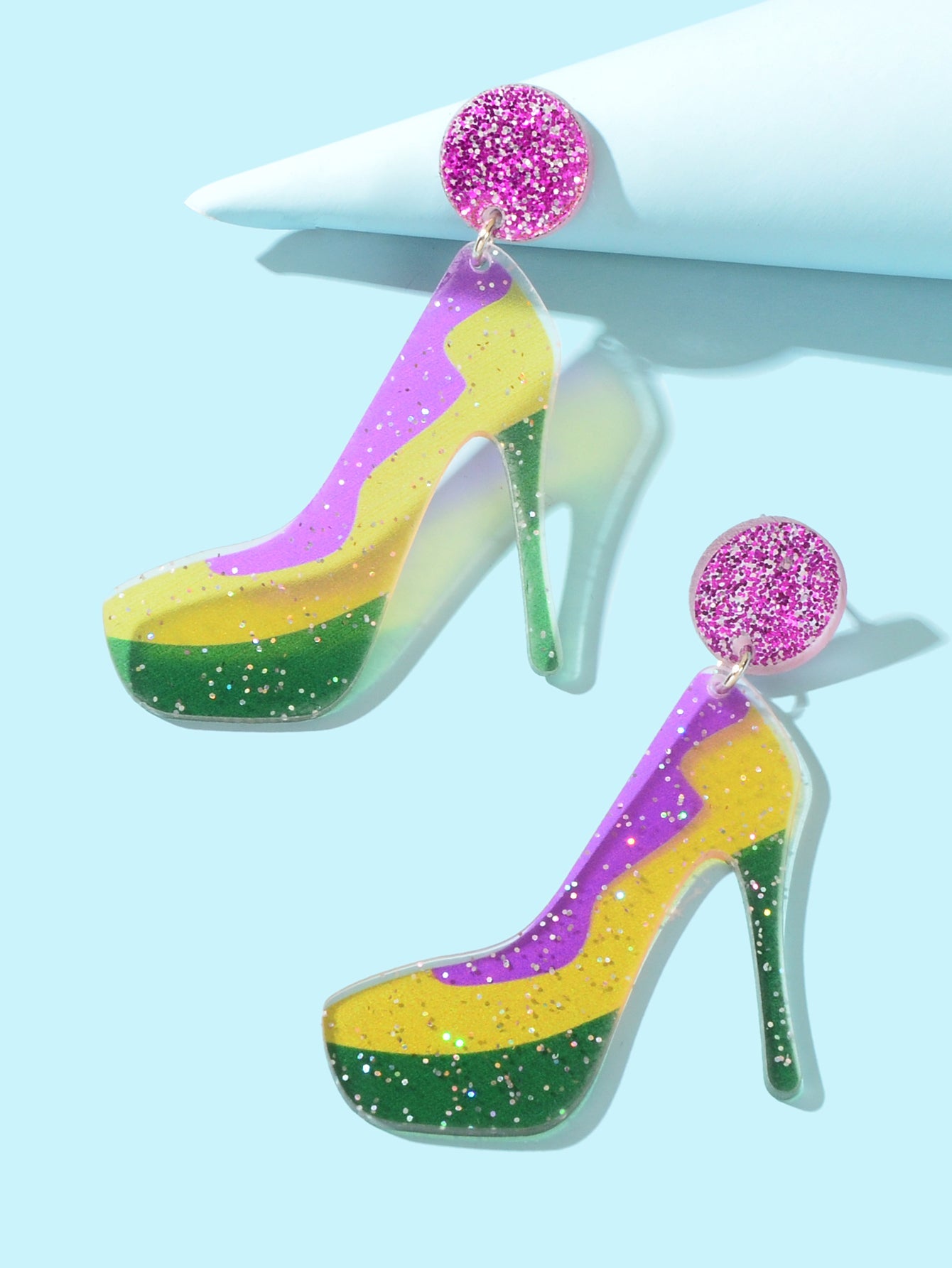 Funky Mixed Colour Acrylic Shiny Big High-heeled Shoes Dangle Earrings-2
