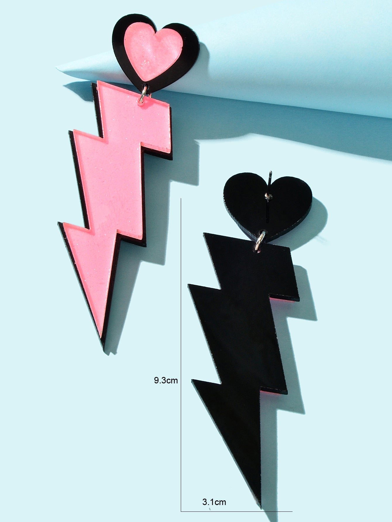 Sweet Pink Acrylic Heart Lightning Long Pendant Dangle Earrings for Dating-3