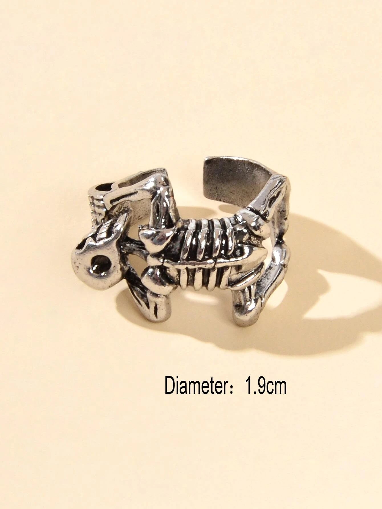 Silver Skull Oxidized Vintage Statement Open Cuff Ring-2