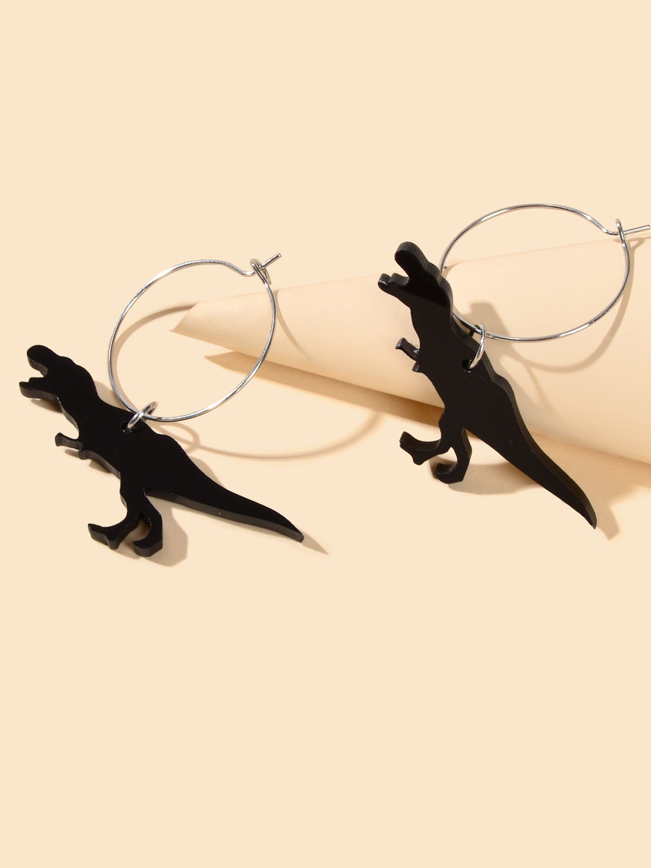 Black Acrylic Dinosaur Hoop Big Statement Earrings Jewelry-3