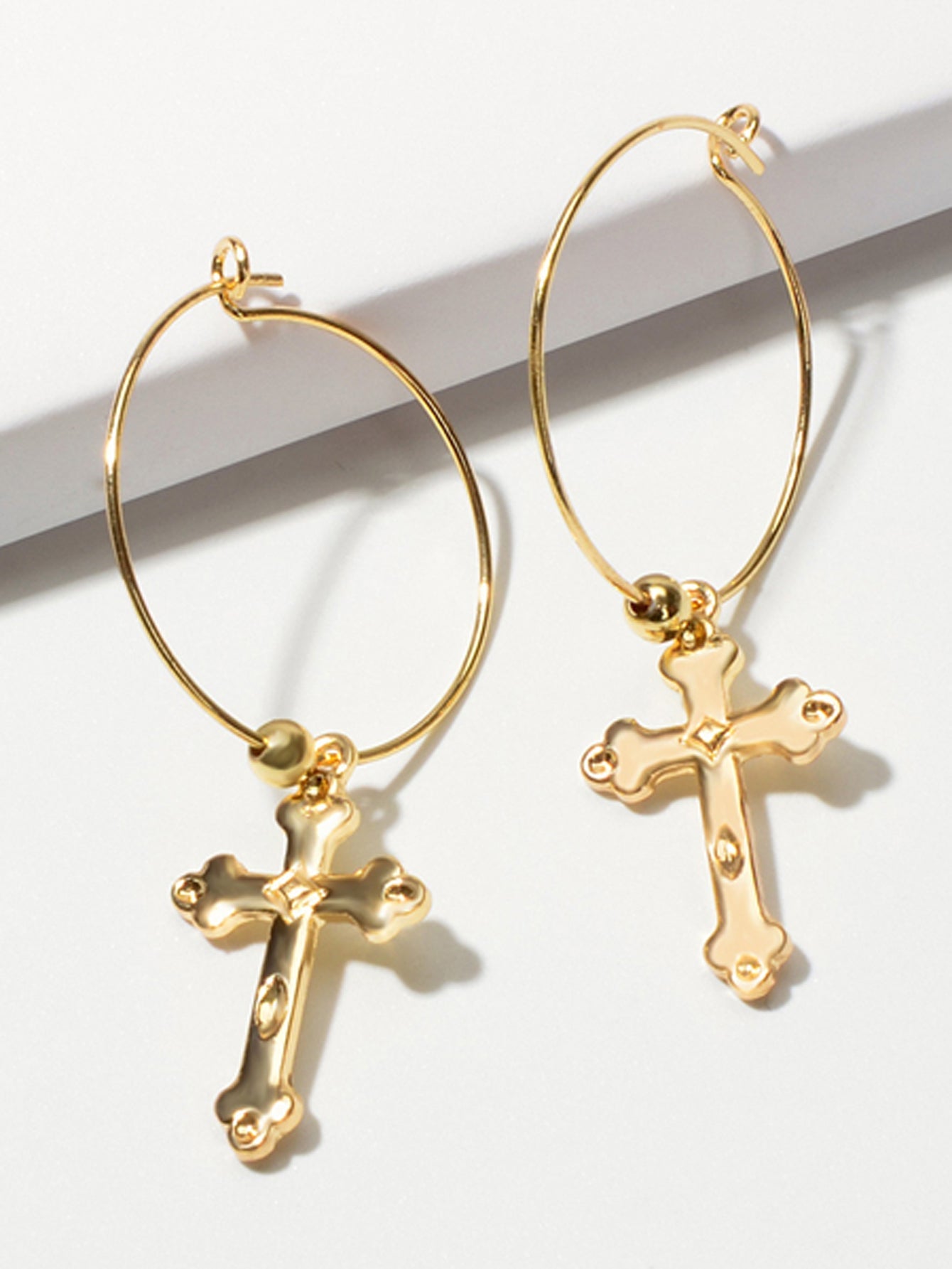 Steampunk Cross Charm Circle Hoop Earrings -3