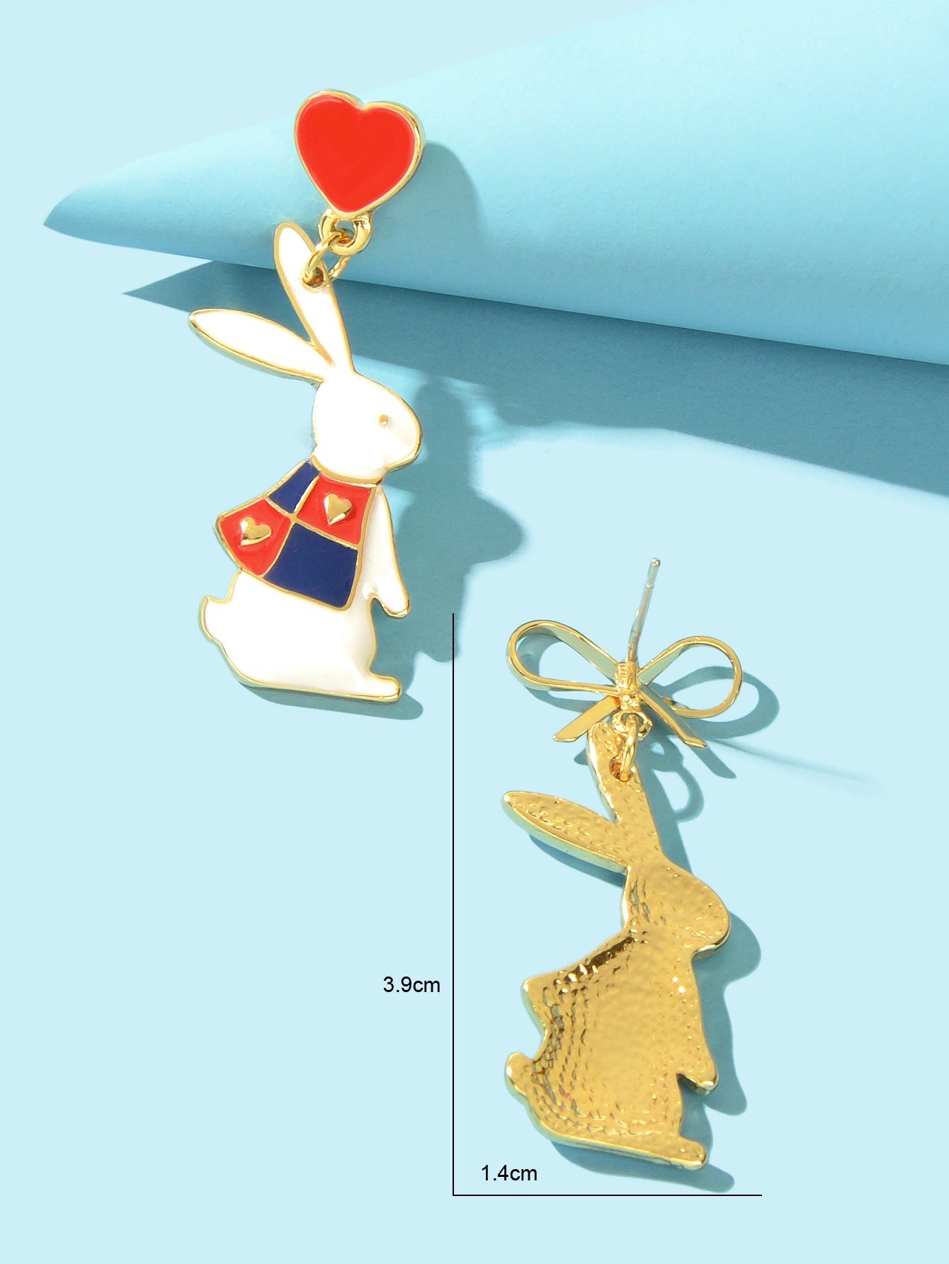 Cute Love Heart Bowknot Bunny Earrings Dangling Rabbit Stud Happy Easter Gift-3