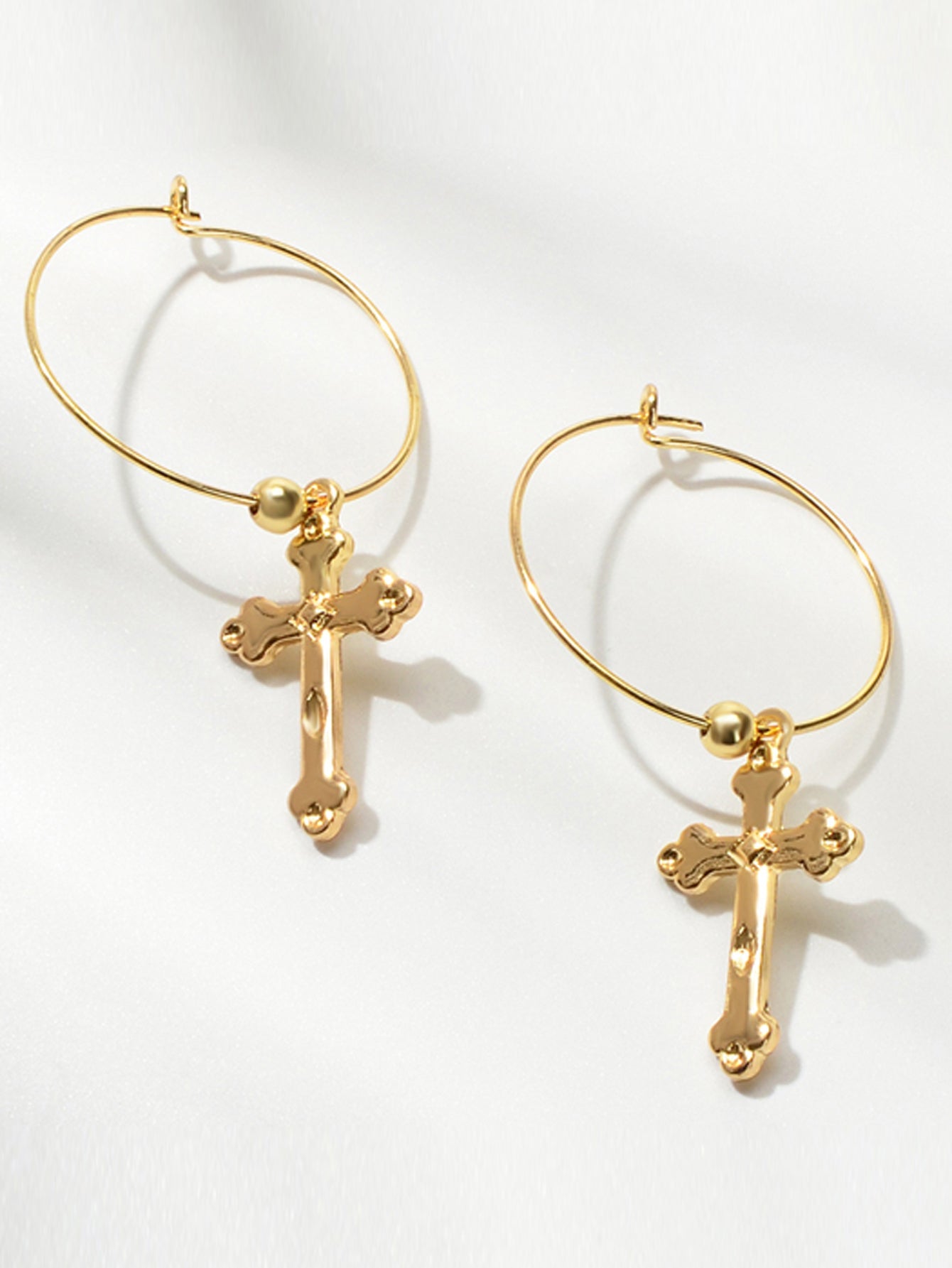 Steampunk Cross Charm Circle Hoop Earrings -4