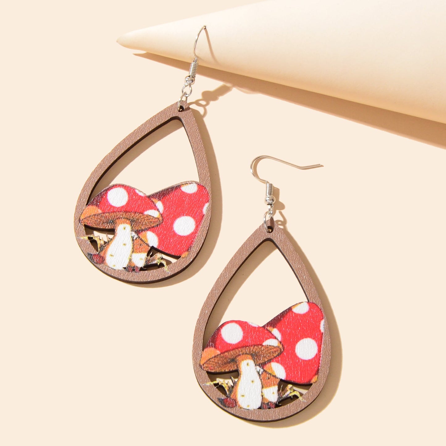Mushroom Water Drop Wood Earrings for Women Stylish Accessories-1