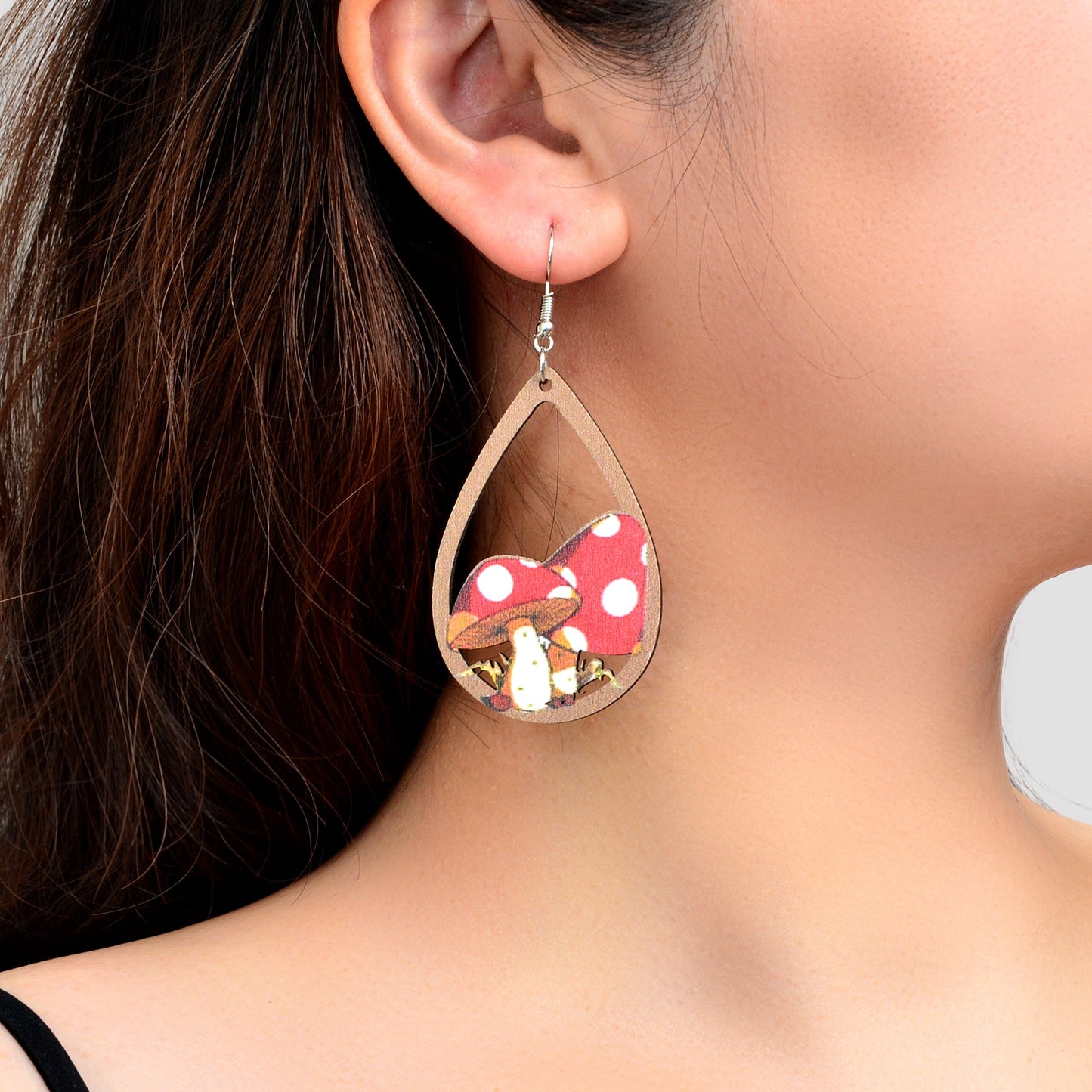 Mushroom Water Drop Wood Earrings for Women Stylish Accessories-0