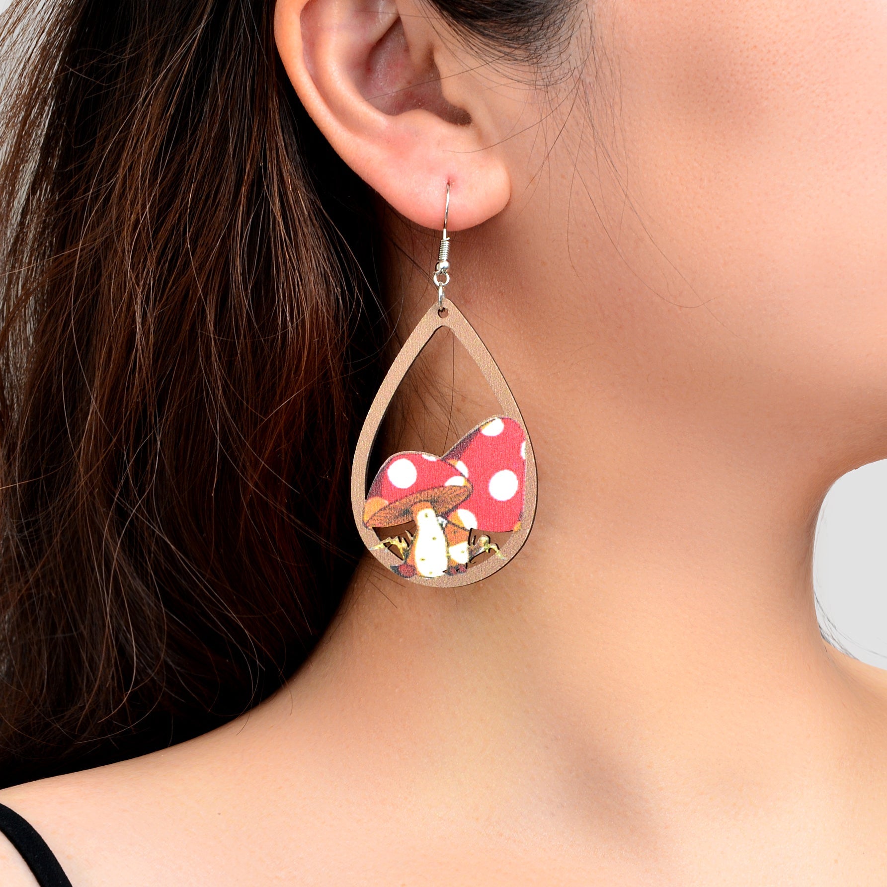 Mushroom Water Drop Wood Earrings for Women Stylish Accessories-0