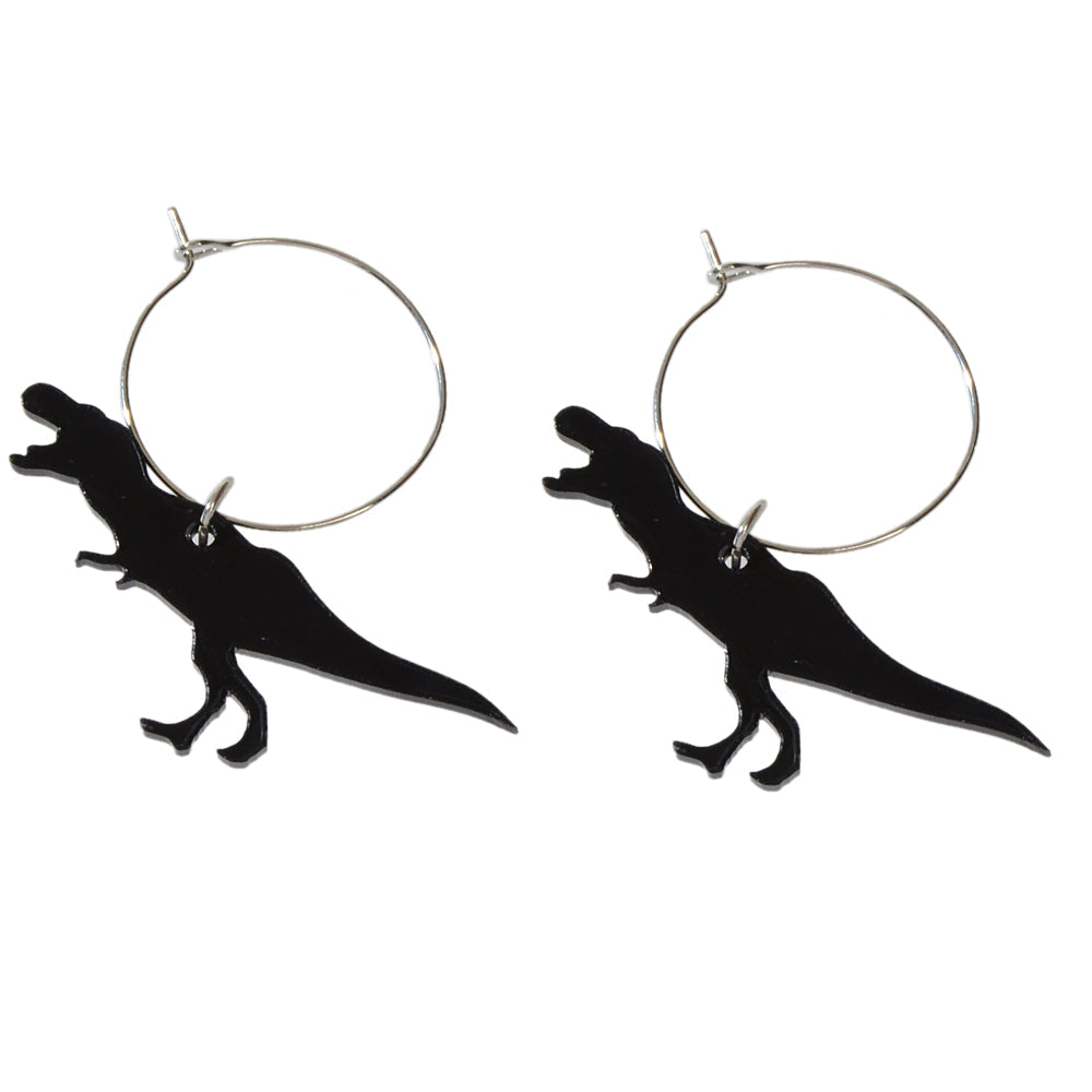 Black Acrylic Dinosaur Hoop Big Statement Earrings Jewelry-4