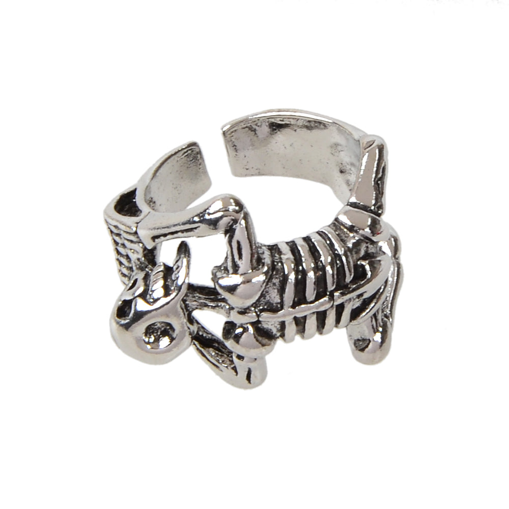 Silver Skull Oxidized Vintage Statement Open Cuff Ring-4